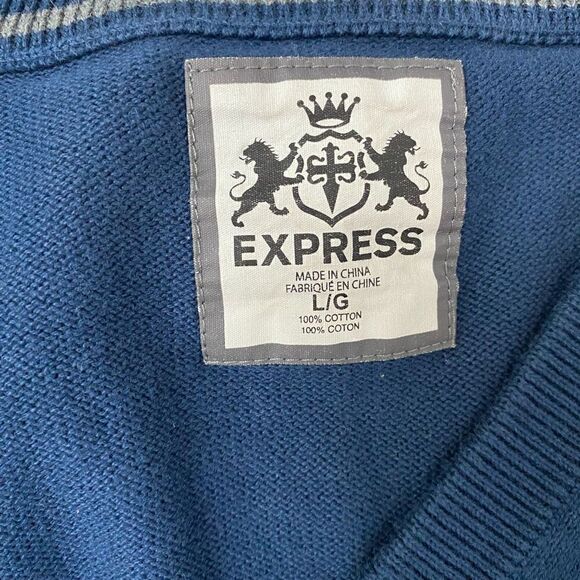 Express men sz Large V-neck longsleeve sweater navy blue - Picture 5 of 8